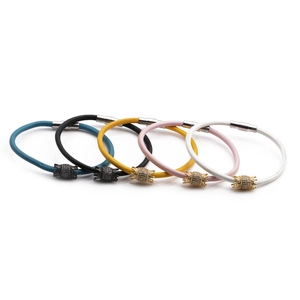Leather Rope Bracelet With Stainless Steel Magnetic Clasp Micro Pave Cubic Zirconia Crown Charm Fashion Unisex Accessory