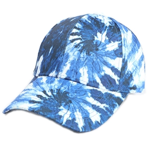 Casquette de baseball unisexe tie-dye bleu et blanc avec visière courbée et structure 6 pans