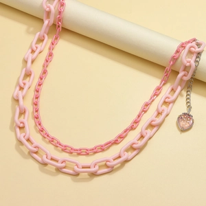 Pink double-layered acrylic waist chain with cute strawberry pendant and metal link