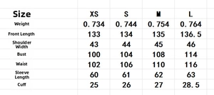 Detailed size guide table for leopard print double-breasted trench coat with measurements