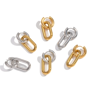 Two-tone 18K gold and silver chunky chain link hoop earrings made of stainless steel