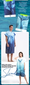 Macro view of microfiber beach cloak with manta ray print and quick-dry fabric details
