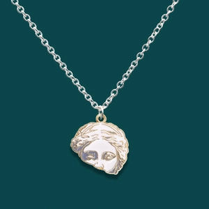 Minimalist silver titanium necklace with Venus portrait relief and enamel pendant