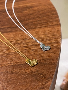 Minimalist 925 sterling silver necklaces with 3D irregular heart pendants in gold and silver
