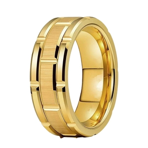 Titanium steel ring for men with brushed gold finish and beveled polished edges