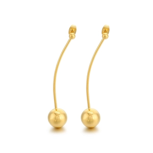 Boucles d'oreilles pendantes en acier inoxydable doré avec perles 12mm et lignes