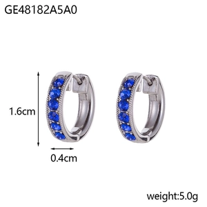 Silver hoop earrings with blue stones, size 1.6cm x 0.4cm, weight 5.0g per pair