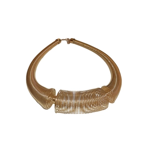 Exaggerated golden spring coil choker necklace with bold metallic spiral design for women