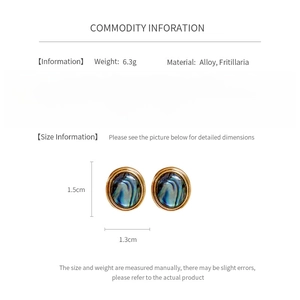 Detailed size specifications and material info for 18K gold plated mother of pearl earrings