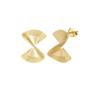 Punk style irregular spiral fan leaf earrings in S925 sterling silver and gold finish