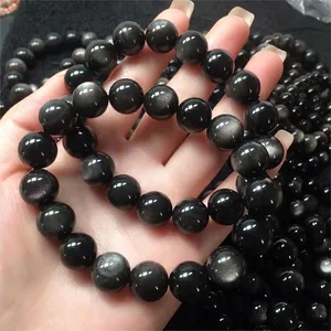Natural Golden Obsidian Beaded Bracelet Men Double Eye Rainbow Stone Beads Healing Energy Jewelry Handcrafted Minimalist