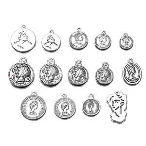 Vintage silver coin pendants with Queen Elizabeth portrait and lion head for DIY jewelry making