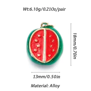 Realistic enamel watermelon slice alloy pendant with green rind and red pulp for DIY jewelry