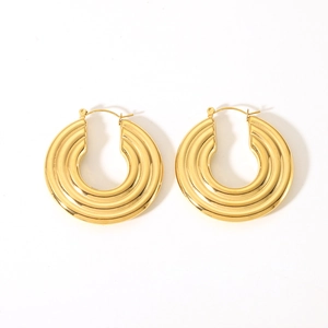 Boucles d'oreilles créoles en acier inoxydable doré 18K avec design texturé