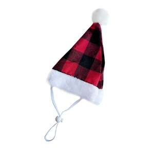 Bonnet de Noël pour chien avec motif à carreaux rouge et noir et sangle élastique réglable