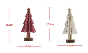 Miniature wooden Christmas trees in red and white with glitter edges and wooden bases