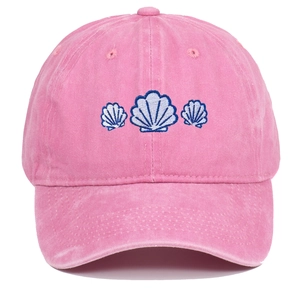 Rosa gewaschene Baumwoll-Baseballkappe mit blauer Muschelstickerei für den Sonnenschutz