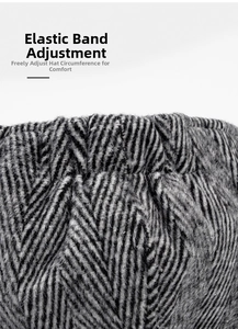 Detail view of the adjustable elastic strap inside the herringbone wool newsboy cap