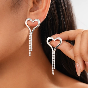 Hollow Heart Dangle Earrings With Long Zircon Tassel And 925 Sterling Silver Earring Post For Women Fashion Minimalist