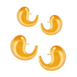 Minimalist twisted gold comma earrings in polished titanium steel for women