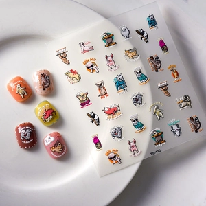 Cute animal nail stickers with rabbit and shiba inu patterns for 3D DIY manicure decor
