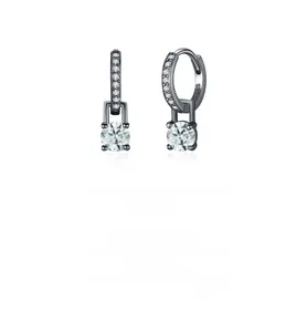 Detailed close-up of S925 sterling silver earrings with moissanite and black gold finish