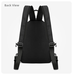 Black nylon convertible backpack and chest bag, durable casual daypack, solid color design.