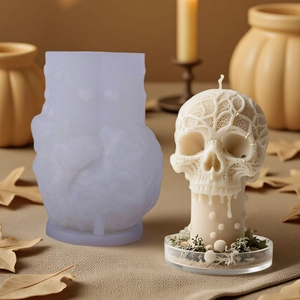 Stampo in silicone per candele a teschio con motivi traforati per decorazioni Halloween