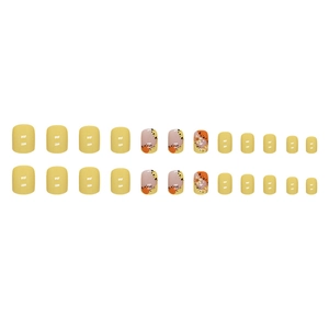 Short yellow daisy floral and polka dot press-on nails set with 24 glossy pieces