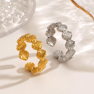 Fashion Stainless Steel Shell Open Ring For Women Adjustable Beach Vacation Jewelry Shell Pattern Gold Silver Finger Ring