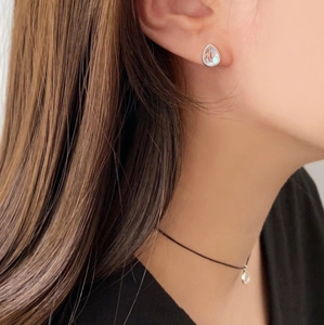 Minimalist 925 sterling silver water drop earrings and necklace set with blue gems