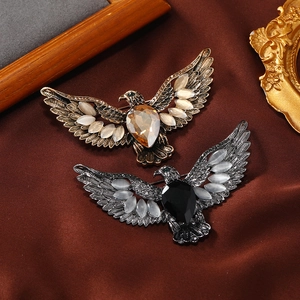 Vintage Spreading Eagle Brooch Pin Alloy With Rhinestones And Cat's Eye Stone Wings Retro Animal Corsage For Suits