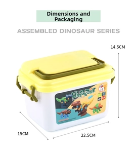 Detailed storage box dimensions for DIY dinosaur building blocks and electric screwdriver set