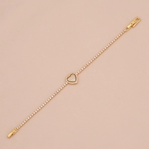 Elegant 18K gold-plated heart bracelet with sparkling zircon stones for women
