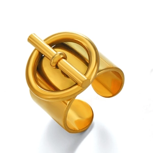 Minimalist gold stainless steel OT buckle open ring featuring a polished mirror finish