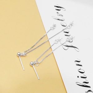 S925 sterling silver ball post earring with double box chain DIY jewelry accessory