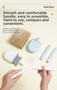 Detail of wall-mounted toilet brush parts with detachable handle and assembly components