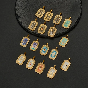 Vintage Stainless Steel Enamel Tarot Card Pendant Necklace Gold Plated Celestial Sun Moon Star Rhinestone Necklace Hip Hop Jewelry For Women Men