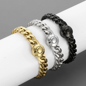 Collier chaîne Cuban link 10mm CNC serti de strass en acier or argent et noir