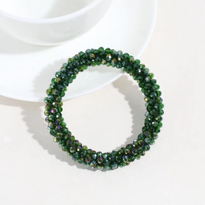 Elegant green faceted crystal beaded elastic hair tie and bracelet for women
