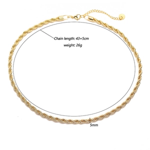 Detailed view of 5mm gold rope chain necklace with adjustable lobster clasp and tag