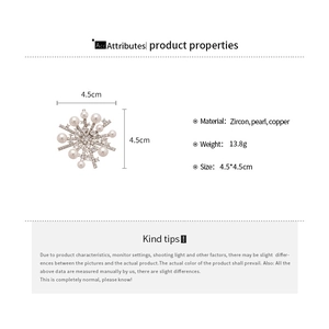 Detailed product dimensions for the 4.5cm snowflake pearl and zircon brooch