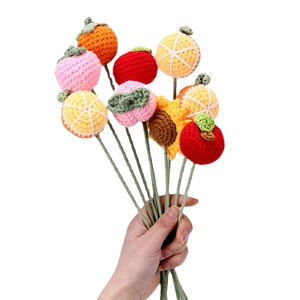 Handmade crochet bouquet with knitted persimmon peach apple orange and sunflower flowers