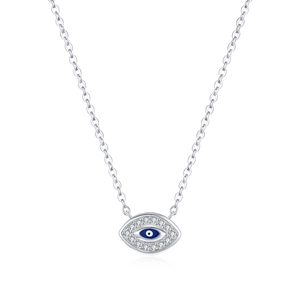Elegant S925 sterling silver eye necklace with blue enamel and sparkling cubic zirconia