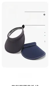 Detailed view of UPF50+ sun visors in grey and navy with breathable quick-dry fabric