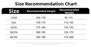 Size chart for men's leather jacket showing height and weight recommendations from M to 3XL