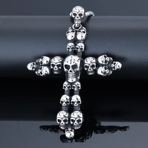 Gothic Skull Cross Pendant Necklace Stainless Steel Retro Punk Rock Style For Men Women Vintage Silver Polished Jewelry