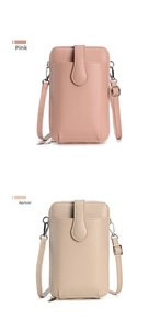 Vista frontale di piccole borse a tracolla minimaliste in pelle PU rosa e albicocca con zip