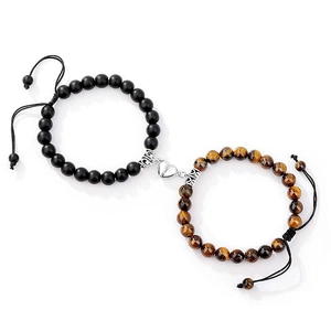 Bracelets De Couple Coeur Magnétique Oeil De Tigre Naturel Perles De Pierre Mate Attraction Mutuelle Corde Tressée