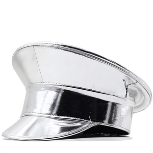 Shiny Artificial Leather Flat Top Naval Hat Laser Patent PU Fashion Party Performance Military Cap For Women Stage Military Style Hat